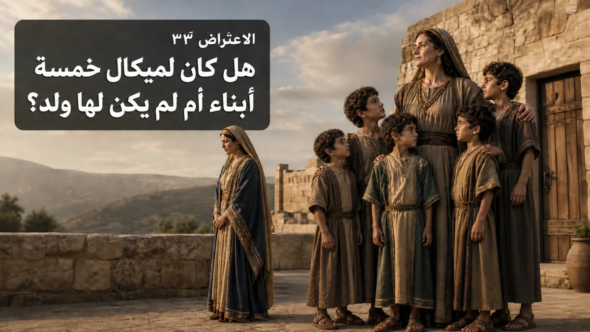 الاعتراض ٣٣: هل كان لميكال خمسة أبناء أم لم يكن لها ولد؟